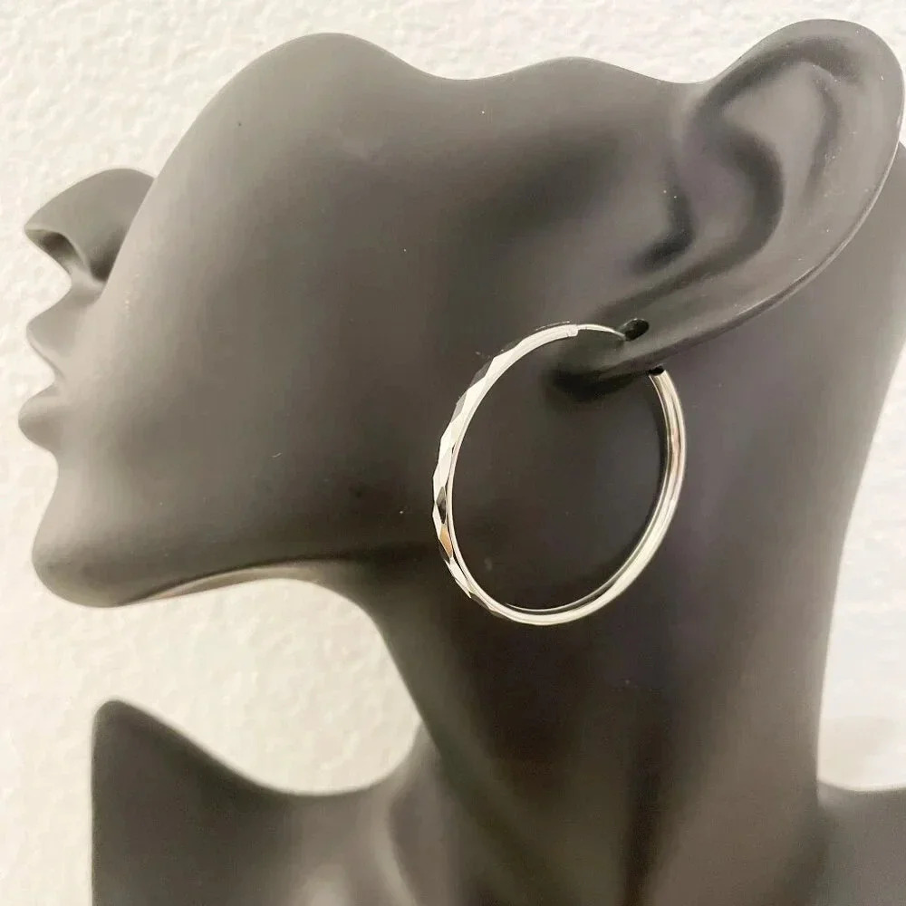 925 Sterling Silver Hoop Earrings Diamond Cut Hoop Earrings Small Hoops - Picture 5 of 5